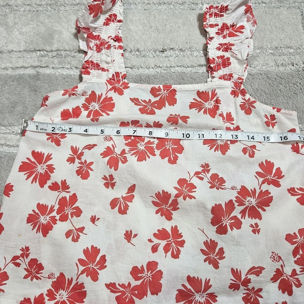 Floral Ruffle Sleeve Top - Red and White